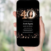 Invitation 40e anniversaire noir rose étoiles photo or