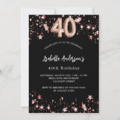 Invitation 40e anniversaire noir rose or étoiles luxe (Devant)