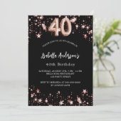 Invitation 40e anniversaire noir rose or étoiles luxe (Debout devant)