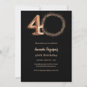 Invitation 40e anniversaire noir rose or photo luxe (Devant)