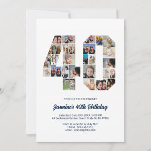 Invitation 40e anniversaire Numéro 40 Photo personnalisée Col