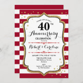 Invitation 40e anniversaire - Or blanc rouge rubis (Devant / Derrière)