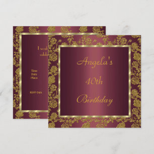 Invitation 40e anniversaire or floral Bourgogne