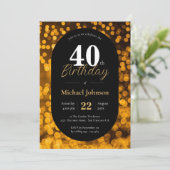 Invitation 40e Anniversaire Or Noir Élégant Moderne Personnal (Debout devant)