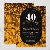 Invitation 40e Anniversaire Or Noir Élégant Moderne Personnal (Devant / Derrière)