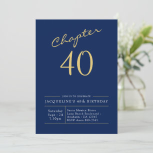 Invitation 40e Anniversaire Or Script moderne bleu