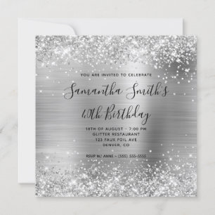 Invitation 40e anniversaire pailleté de papier d'argent