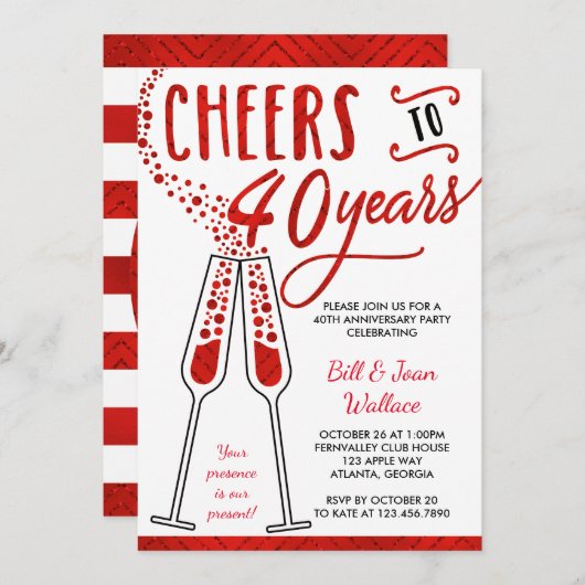 Invitation 40e anniversaire, paillettes/foilage fa (Devant / Derrière)