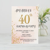 Invitation 40e anniversaire Paillettes Or Moderne (Debout devant)