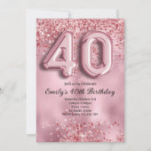 Invitation 40e Anniversaire Paillettes Roses (Devant)