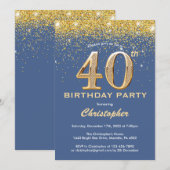 Invitation 40e anniversaire Parties scintillant bleue et or C (Devant / Derrière)