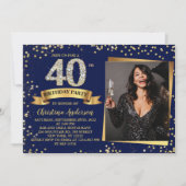 Invitation 40e anniversaire Parties scintillant d'or bleu mar (Devant)