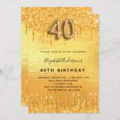 Invitation 40e anniversaire parties scintillant d'or gouttes  (Devant / Derrière)