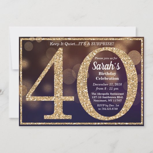 Invitation 40e anniversaire Parties scintillant jalon Invitat (Devant)