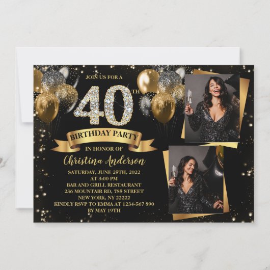 Invitation 40e anniversaire Parties scintillant moderne or Ba (Devant)