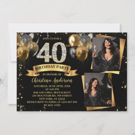 Invitation 40e anniversaire Parties scintillant moderne or Ba (Devant)