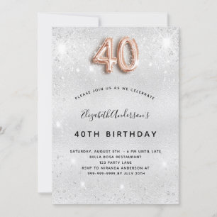 Invitation 40e anniversaire parties scintillant or argent