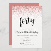 Invitation 40e anniversaire Parties scintillant rose Confetti (Devant / Derrière)