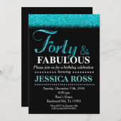 Invitation 40e anniversaire parties scintillant turquoise (Devant / Derrière)