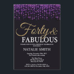 Invitation 40e anniversaire Parties scintillant violet et or<br><div class="desc">40e invitation anniversaire. Quarante et fabuleux. Parties scintillant violet noir et or. Fête d'anniversaire pour adulte. Pour hommes ou femmes. Pour plus de personnalisation,  cliquez sur le bouton "Customiser" et utilisez notre outil de conception pour modifier ce modèle.</div>