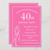 Invitation 40e Anniversaire Party Golfer Pink Ladies Golf Par (Devant / Derrière)
