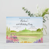 Invitation 40e Anniversaire Party Pink Golf Cart Golf Course (Debout devant)