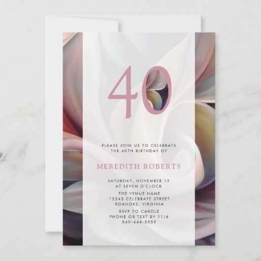 Invitation 40e anniversaire Pastel Abstrait Floral Party (Devant)
