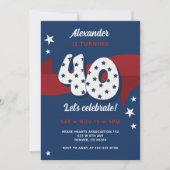 Invitation 40e Anniversaire Patriotique Rouge Blanc Bleu Étoi (Devant)