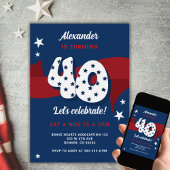 Invitation 40e Anniversaire Patriotique Rouge Blanc Bleu Étoi