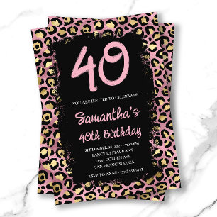 Invitation 40e anniversaire peint en noir avec léopard doré e