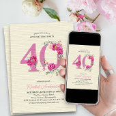 Invitation 40e anniversaire Peony rose Floral Numéro 40
