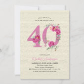 Invitation 40e anniversaire Peony rose Floral Numéro 40 (Devant)
