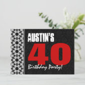 Invitation 40e anniversaire Personnalisé Nom noir blanc rouge (Debout devant)