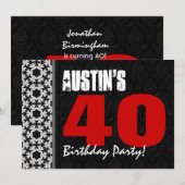 Invitation 40e anniversaire Personnalisé Nom noir blanc rouge (Devant / Derrière)
