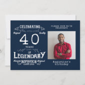 Invitation 40e anniversaire Photo Blue Vintage (Devant)