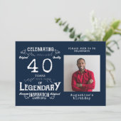 Invitation 40e anniversaire Photo Blue Vintage (Debout devant)