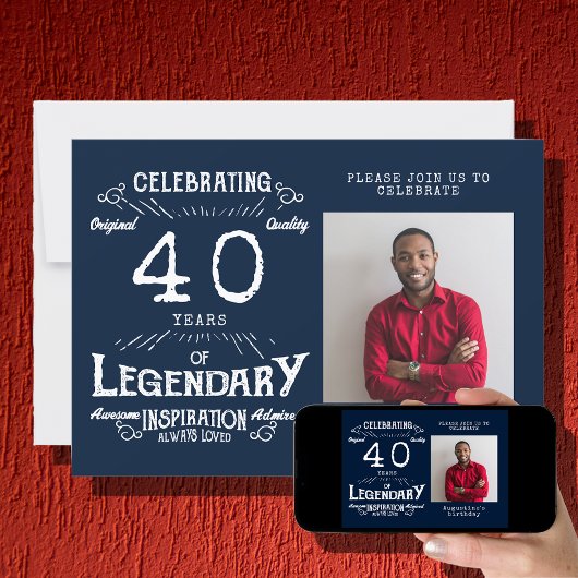 Invitation 40e anniversaire Photo Blue Vintage