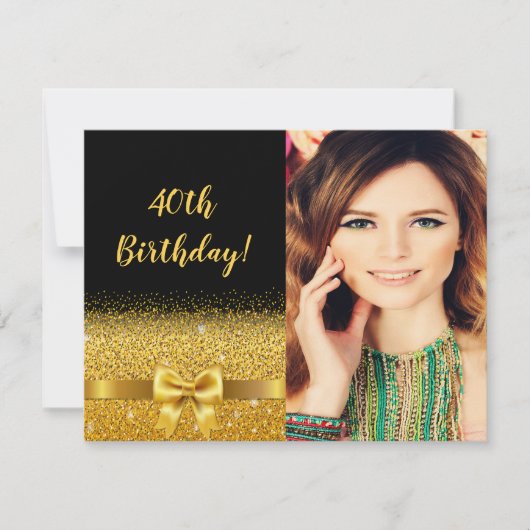 Invitation 40e anniversaire photo noir or arc (Devant)