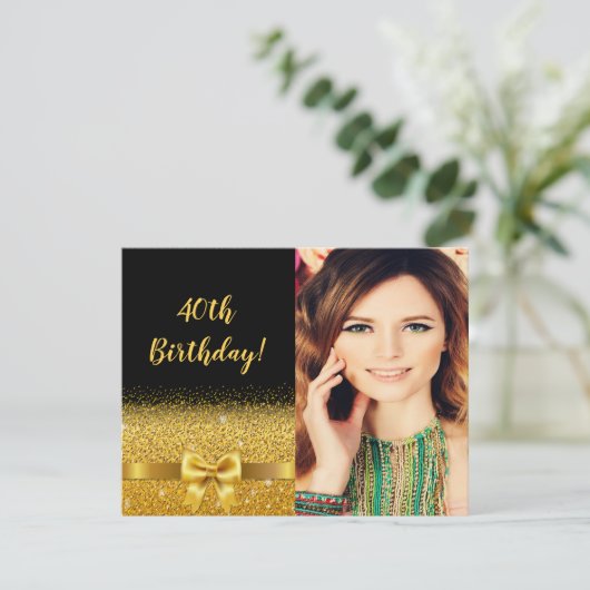 Invitation 40e anniversaire photo noir or arc (Debout devant)