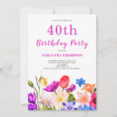 Invitation 40e anniversaire Pink Floral (Devant)