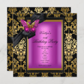 Invitation 40e Anniversaire Pink Gold Damask Papillon (Devant / Derrière)