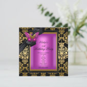 Invitation 40e Anniversaire Pink Gold Damask Papillon (Debout devant)