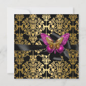 Invitation 40e Anniversaire Pink Gold Damask Papillon (Dos)