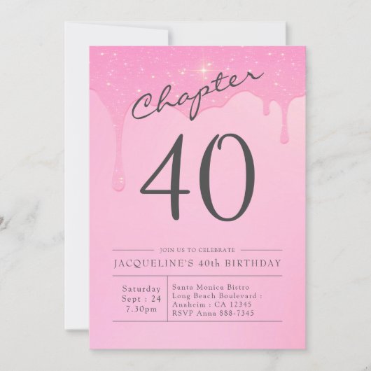 Invitation 40e anniversaire Pink Grey Party (Devant)