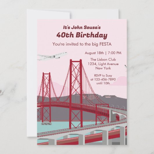 Invitation 40e anniversaire Pont de Lisbonne au coucher du so (Devant)