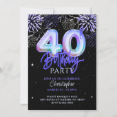 Invitation 40e anniversaire pour lui Blue Fireworks Foil Ball (Devant)