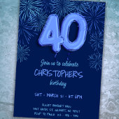 Invitation 40e anniversaire pour lui Blue Foil Balloon Firewo