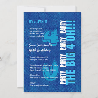 Invitation 40e anniversaire pour lui Royal Blue et Aqua W1502