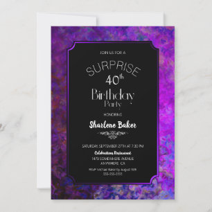 Invitation 40e anniversaire Purple et Black Surprise Party