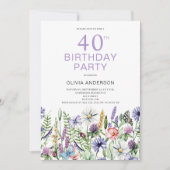 Invitation 40e anniversaire Purple Floral Botanique (Devant)